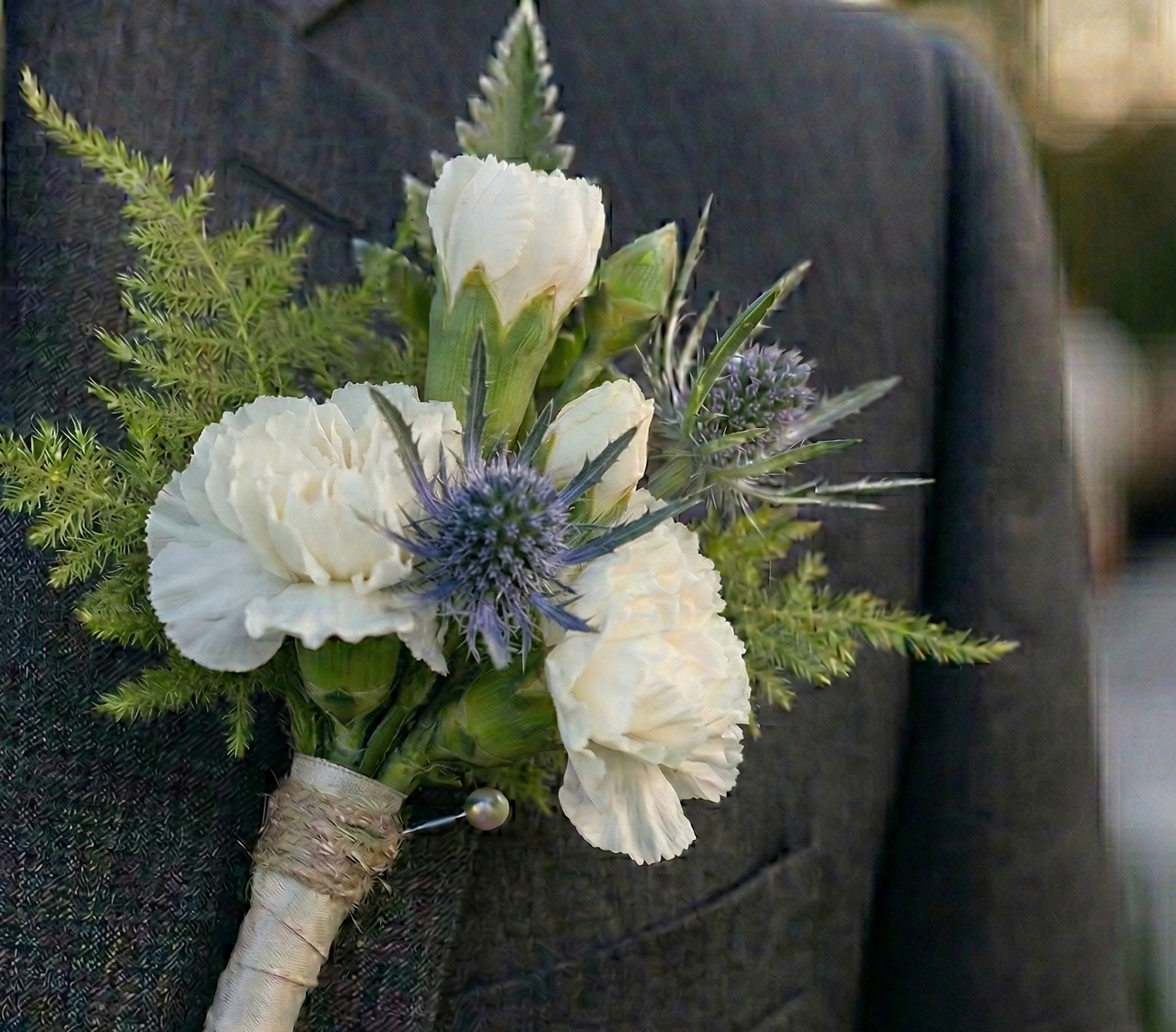 White & Blue Boutonniere
