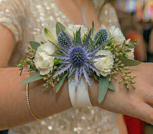 Blue & White Corsage